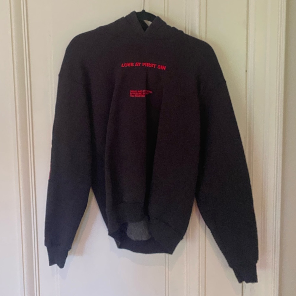 Love at First Sin Thick Material Embroidered Black Hoodie Back Sweatshirt